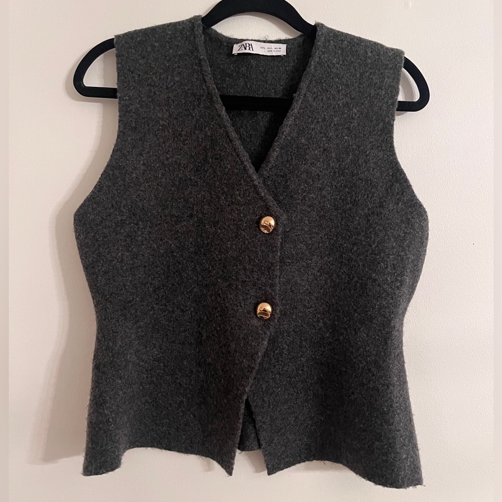 Zara Charcoal Vest with Gold Buttons